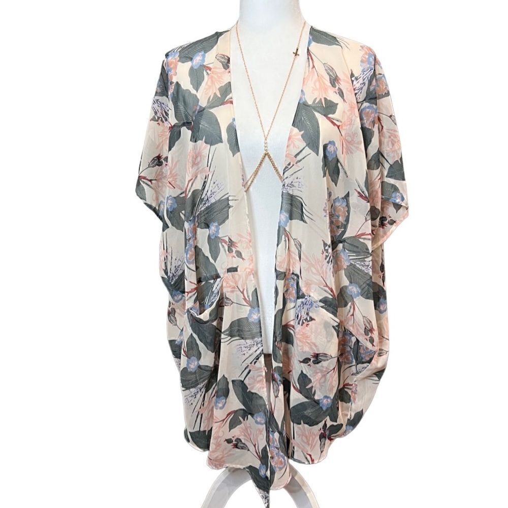 Sonoma sheer floral kimono peach O/S